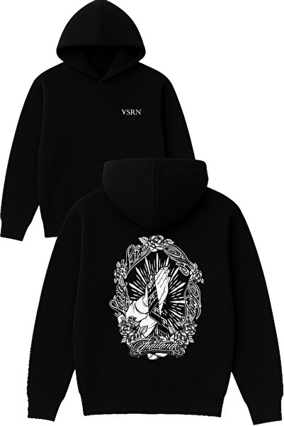 VSRN Hanorac negru supradimensionat cu glugă și imprimeu Live The Design
