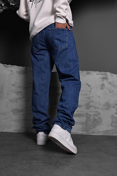 Slatra Men's Blue Washed Straight Fit Pants