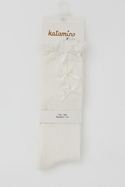 Katamino Κοριτσίστικες κάλτσες γκολφ με αξεσουάρ φιόγκο και δαντέλα 1-8 ετών, κρεμ