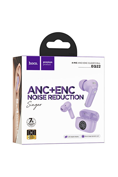 Hoco Casti Wireless (EQ22), Ear Buds, BT 5.4, 40/400mAh, ANC+ENC, PowerLED, Taro/PURPLE