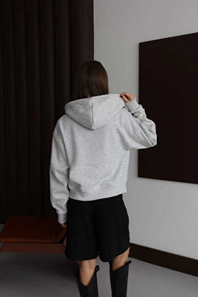hibiscus 3 Thread Fleece-Lined Hoodie Sweatshirt Frm Grey P510437