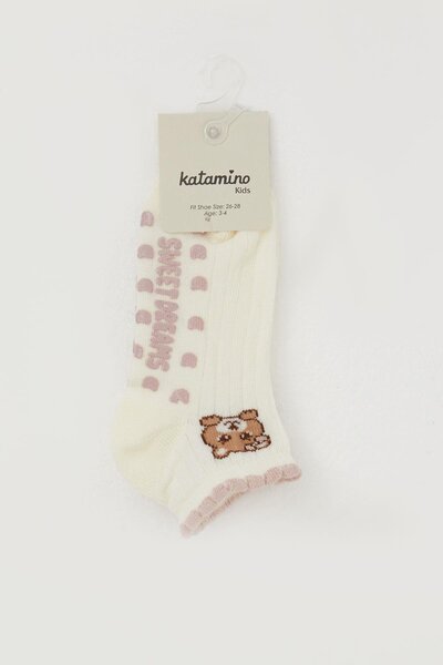 Katamino Κοριτσίστικα μποτάκια κάλτσες Abs Li Cute Teddy Bear με τύπωμα 1-6 ετών, κρέμα