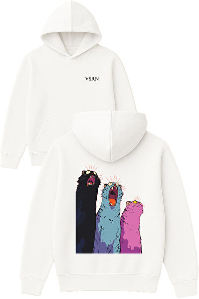 VSRN Hanorac alb supradimensionat cu glugă, cu imprimeu Scared Cats Design