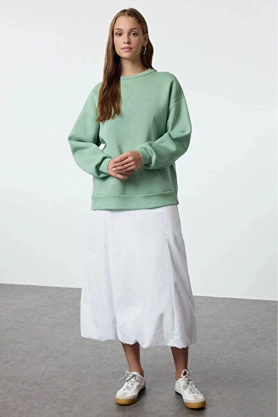 hibiscus 3 Thread Fleece-Lined Sweatshirt with Crew Neck Mint
