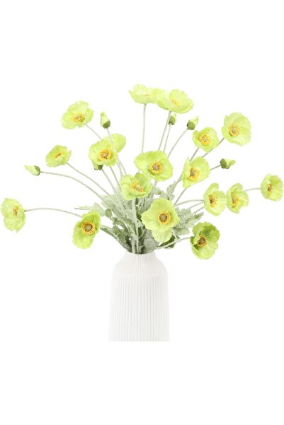 Nettenevime Yapay Çiçek Gelincik Çiçeği Yeşil Renk 3 Çiçek 1 Tomurcuk 59Cm