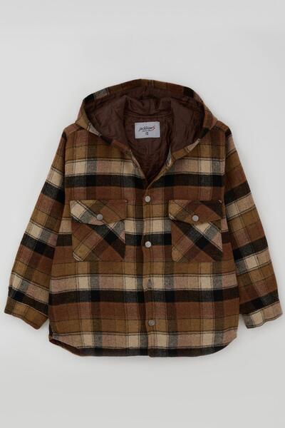 Jack Lions Boy's Coat Plaid Patterned Hooded Buttons 5-9 Years Old, Mixed Color