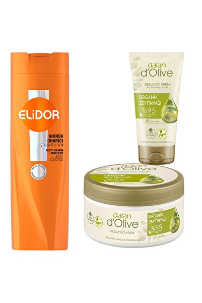 Dalan D'Olive Besleyici El & Vücut Kremi Seti 250 ml + 60 ml + Elidor Şampuan...