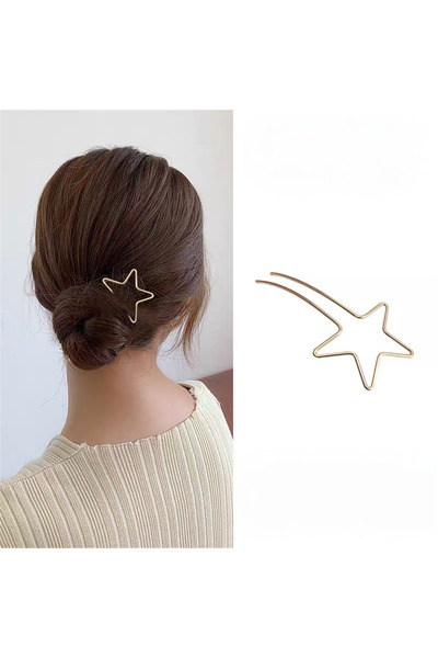 Pelin Aksesuar Minimal Bun Hairpin with Gold-Colored Star Figure