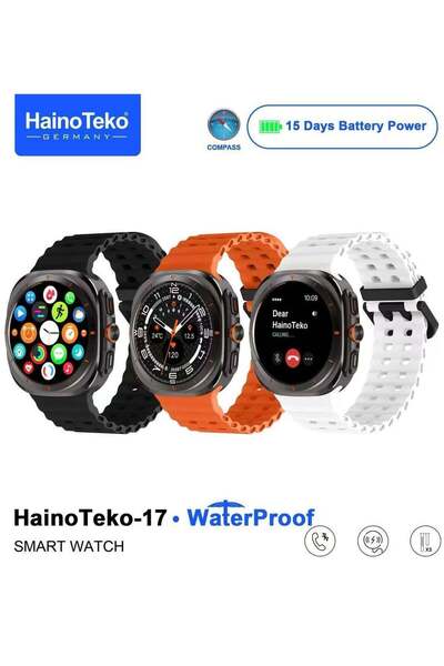 HAINOTEKO -17 Waterproof Smartwatch with AMOLED Display, 3 Straps, Compass & GPS