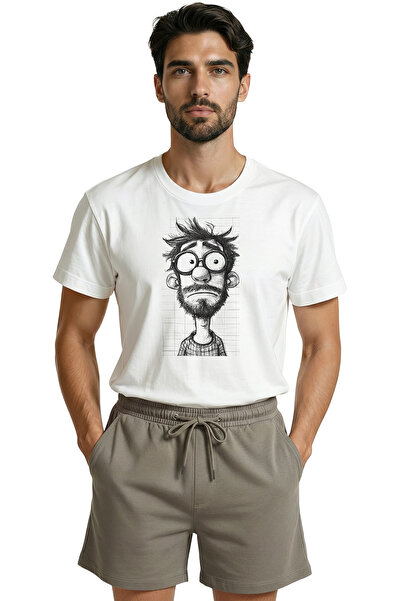 Color Luxe Confused and Wearing Glasses Character Black Pencil Sketch Printed...