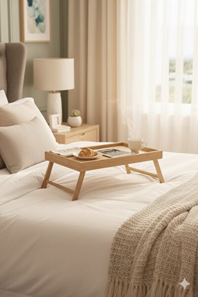 Fİ HOME Bamboo Folding Leg Bed Tray Enjoyment & Service Tray | Portable Breakfast Tray 40X30