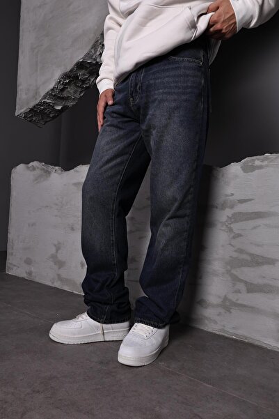 Slatra Men's Navy Blue Stone Baggy Trousers