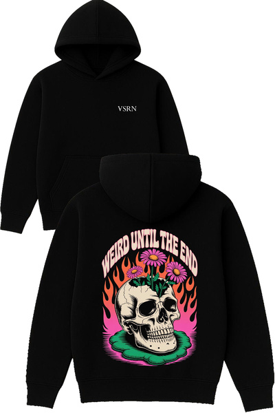 VSRN Weird Untıl Design Hanorac negru supradimensionat cu glugă și imprimeu