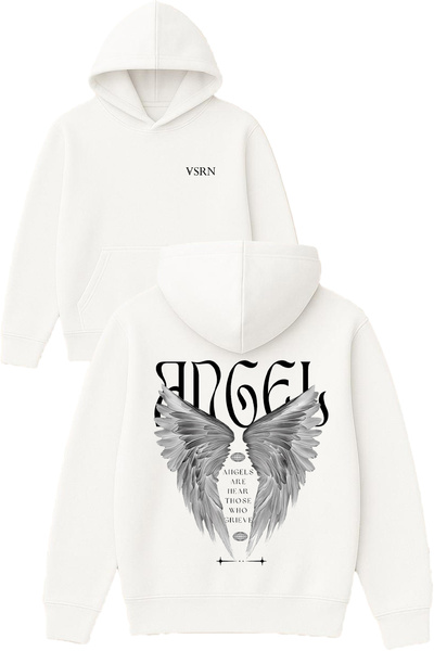 VSRN Φούτερ με κουκούλα Angel 1 Design με στάμπα σε υπερμεγέθη λευκό χρώμα