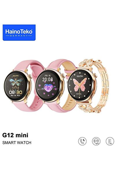 HAINOTEKO Germany G12 Mini Smart Watch Round AMOLED 3 Straps Gold