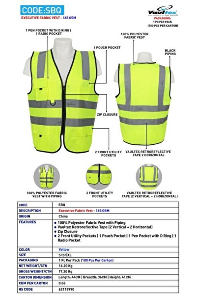 Vaultex EXPECUTIVE FABRIC VEST - 165 GSM