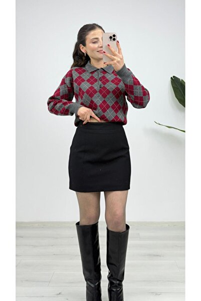 TUNAM BUTİK 1270 Stitch Detailed Mini Skirt Black