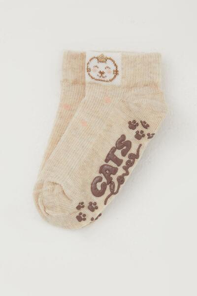 Katamino Κοριτσίστικες κάλτσες Abs Li Cute Teddy Bear με τύπωμα 1-6 ετών, μπεζ μελανζέ