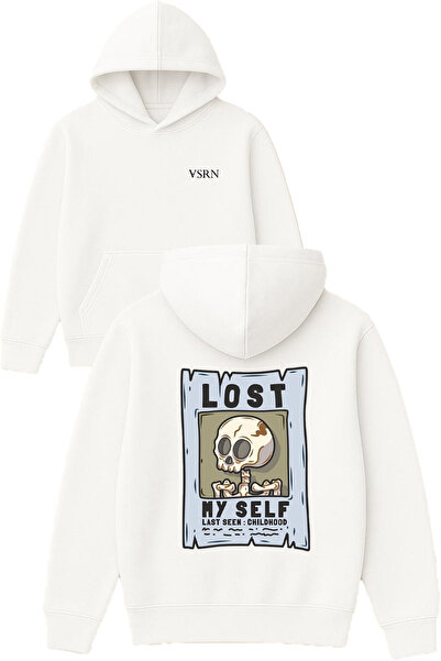 VSRN Φούτερ με κουκούλα Lost My Self Design με στάμπα, σε μεγάλο μέγεθος, λευκό