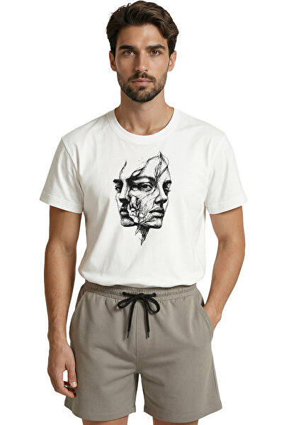 Color Luxe Surrealist Fragmented Face and Abstract Portrait Sketch Printed Pr...