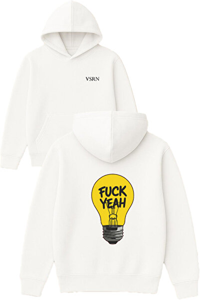 VSRN Hanorac alb supradimensionat cu glugă și imprimeu Fck Yeah Design