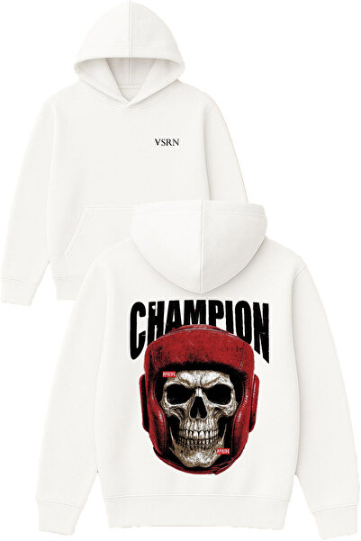 VSRN Φούτερ με στάμπα Champion Design, υπερμεγέθη, λευκό, με κουκούλα
