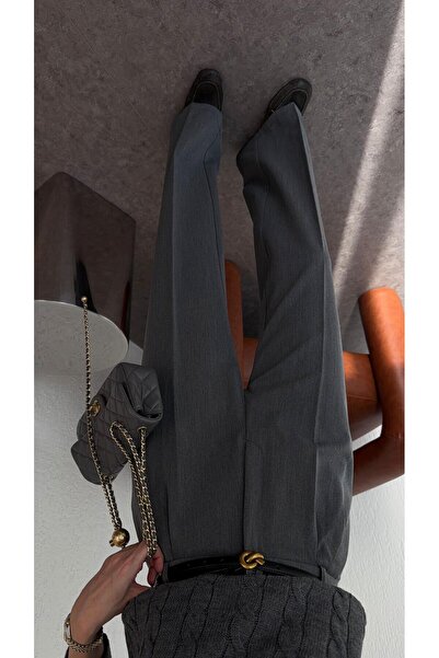 HAZELANNA Gray Palazzo Fabric Trousers