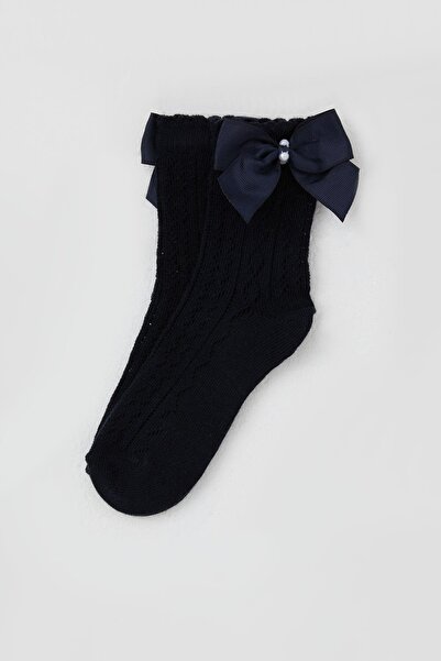 Katamino Girl's Fishnet Socks with Bow Accessories and Pearls, Age 5-8, Navy Blue
