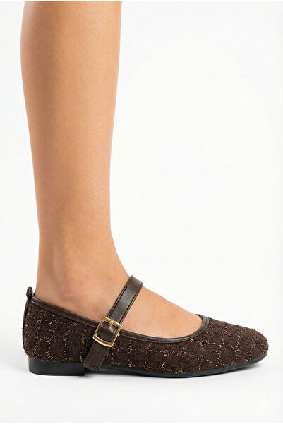 StWenn Tweed Fabric Mary Jane Ballet Stylish Buckle Orthopedic Sole Casual Shoes