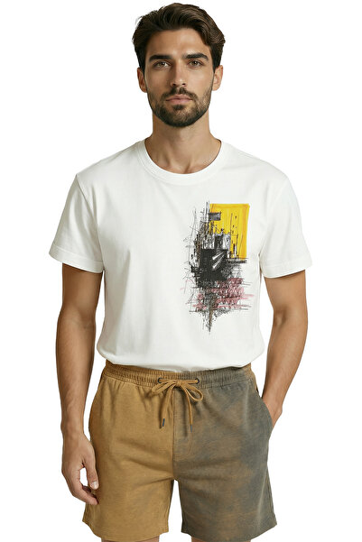 Color Luxe Abstract City Architecture and Sketch Art Printed Premium Cotton M...