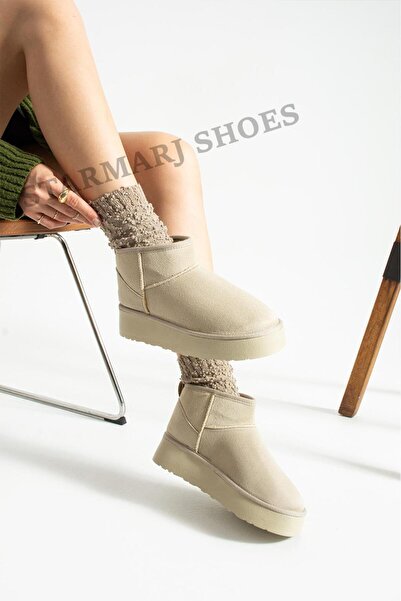 starmarj Дамски бежови ботуши с дебела полиуретанова подметка и подплата от в...
