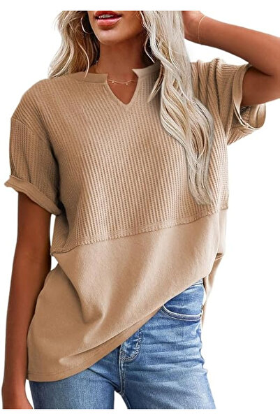 OEM Women's casual blouse, short sleeve top, cream L