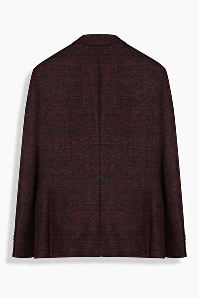 Sarar Interview Men's Woven Fabric Slim Fit Wool Plaid Burgundy Jacket