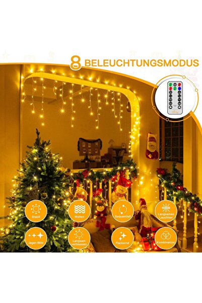 Ollny Icicle Fairy Lights Outdoor 12m, 504 LEDs, Warm White, Remote, Waterproof, 8 Modes, Timer