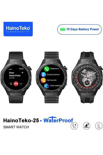 HAINOTEKO Haino Teko-25 Waterproof Smartwatch with AMOLED Display, 3 Straps, Voice Assistant - Black