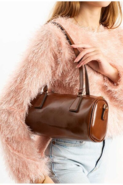 ÖZÜM TAKI Women's Long Strap Cylinder Model Shoulder Bag Brown