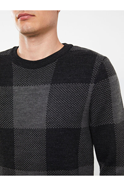 LC Waikiki Özmarka New Season Crew Neck Long Sleeve Plaid Men's Knitwear Sweater