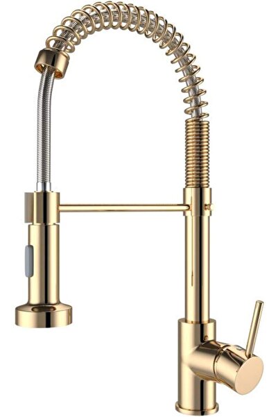 Onyzpily Made in Germany Gold Kitchen Sink Mixer Tap, Solid Brass, Single Handle, Pull Down Swivel Sprayer
