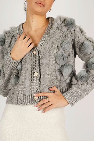 monarh Knitted wool sweater with fur and pearl details - OneSize