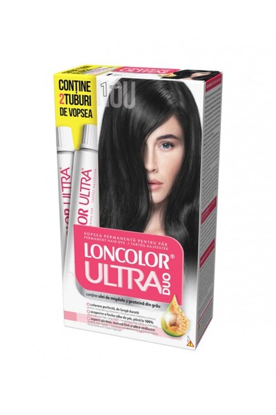 Loncolor Ultra Vopsea de Par Permanenta Max, 1 Negru, 200 ml