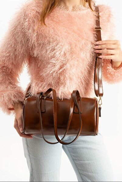 ÖZÜM TAKI Women's Long Strap Cylinder Model Shoulder Bag Brown