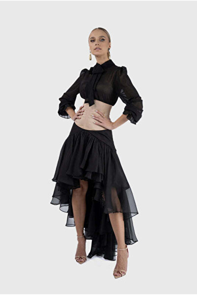 Monarh Design Asymmetrical silk skirt with ruffles