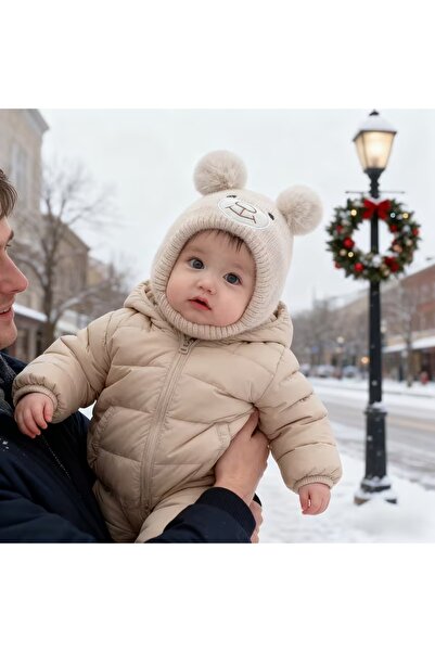 GlassySKY (6 أشهر - عمر سنتين) قبعة شتوية محبوكة للأطفال من الجنسين مع أذني دب