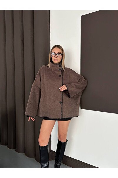 Cistern İstanbul Women's Mock Neck Kashmere Poncho Jacket