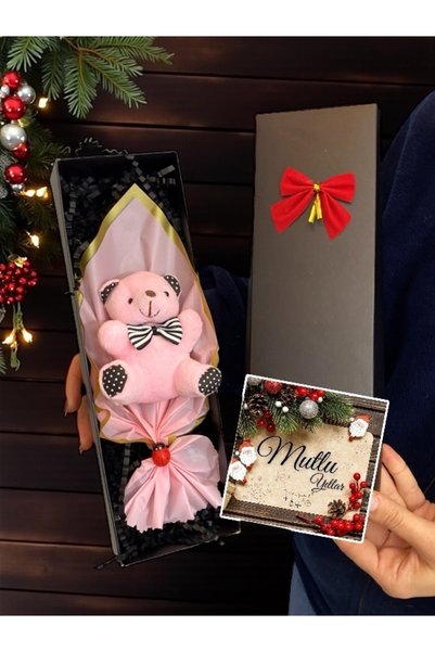 MEGA KANYON Yılbaşı Hediyesi Kutusunda Pembe Ayıcık Buketi ve Mutlu Yıllar He...