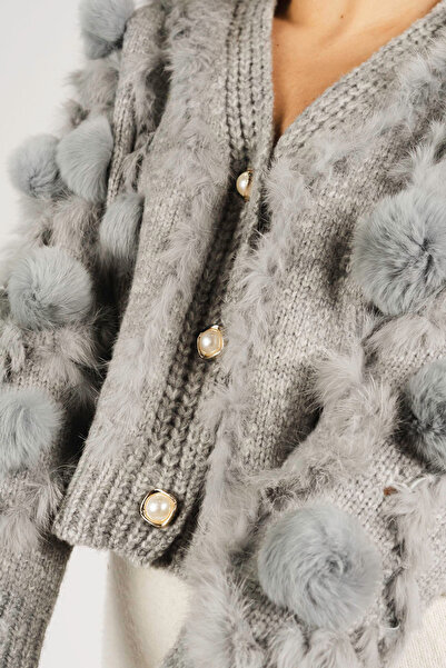 monarh Knitted wool sweater with fur and pearl details - OneSize