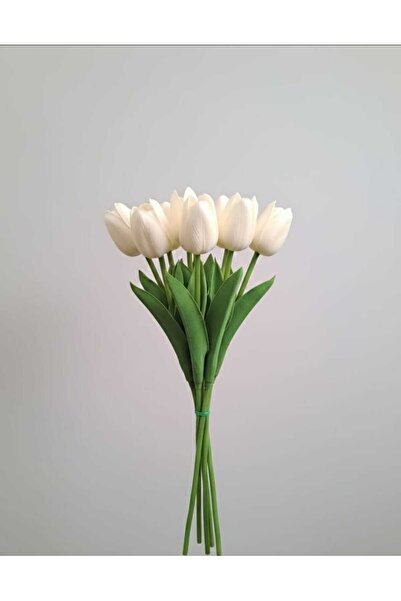ENRUFLORA 8 li Islak Beyaz Lale Gerçek Dokulu Gelin Eli Buketi Dekor Arajman Süs