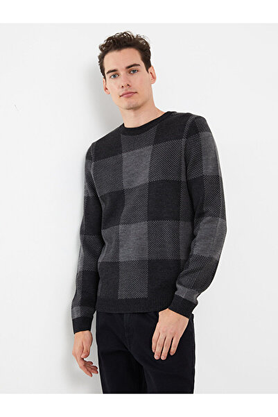 LC Waikiki Özmarka New Season Crew Neck Long Sleeve Plaid Men's Knitwear Sweater