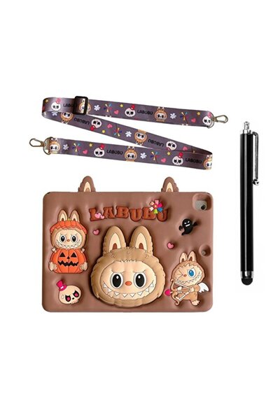 TEKNO Galaxy Tab A7 Lite 8.7 inç T220 Askılı Standlı Labubu Tablet Kılıfı(Pembe Askılı)+Tablet Kalemi