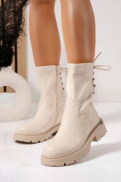 Zaira Γυναικείες μπεζ μπότες με επένδυση από οικολογικό δέρμα Evelyn #23077 - 39